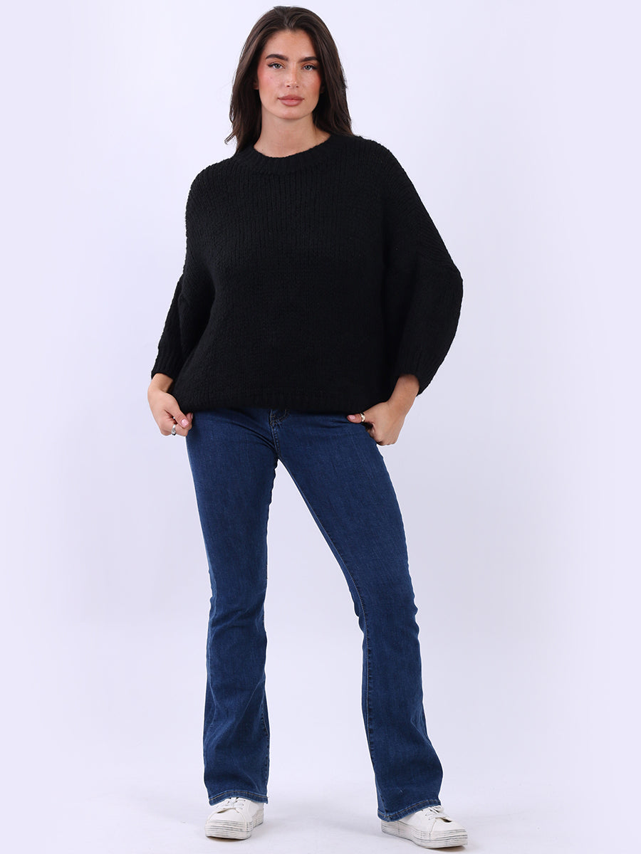 Crop Knit Baggy Jumper Black