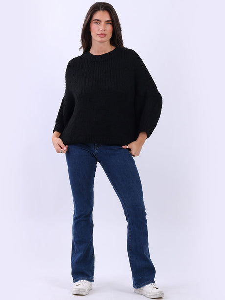 Crop Knit Baggy Jumper Black