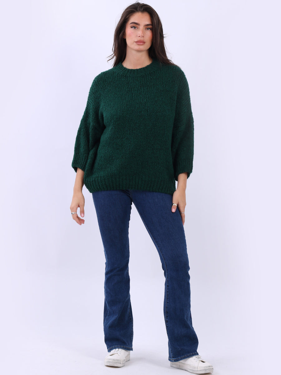 Crop Knit Baggy Jumper Bottle Green