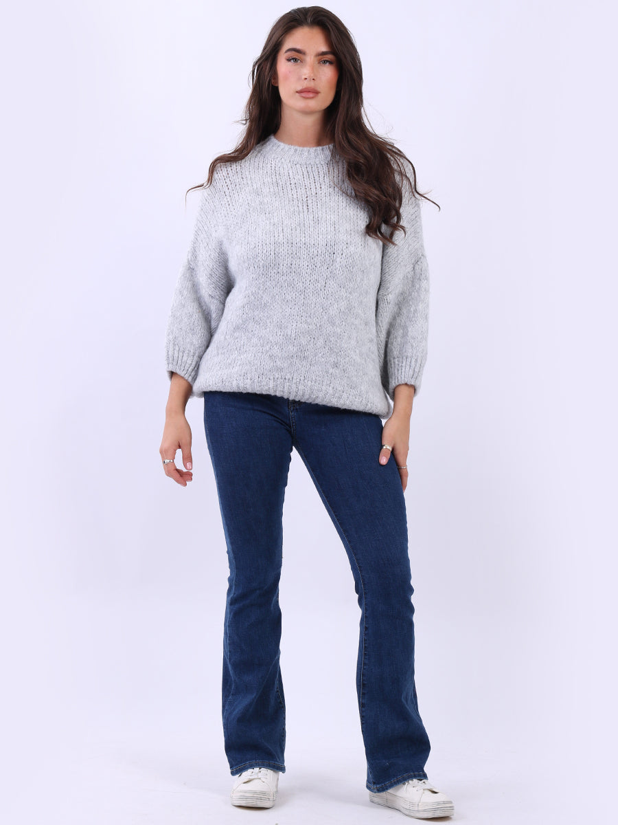 Crop Knit Baggy Jumper Silver