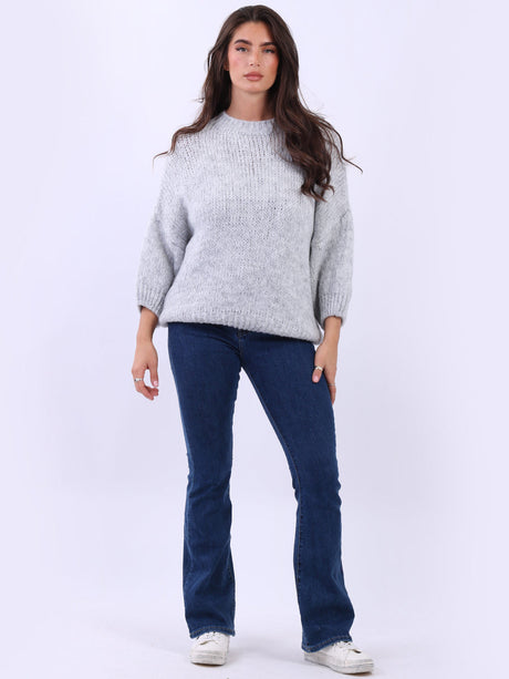 Crop Knit Baggy Jumper Silver