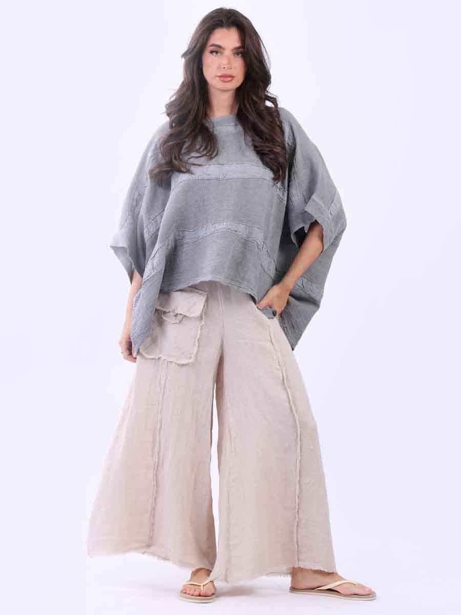 Plus Size Vintage Washed Linen Top Charcoal