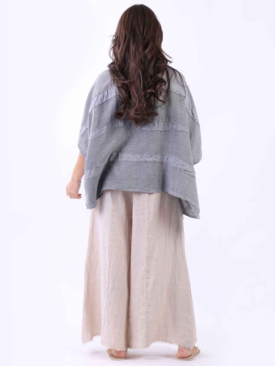 Plus Size Vintage Washed Linen Stripe Top