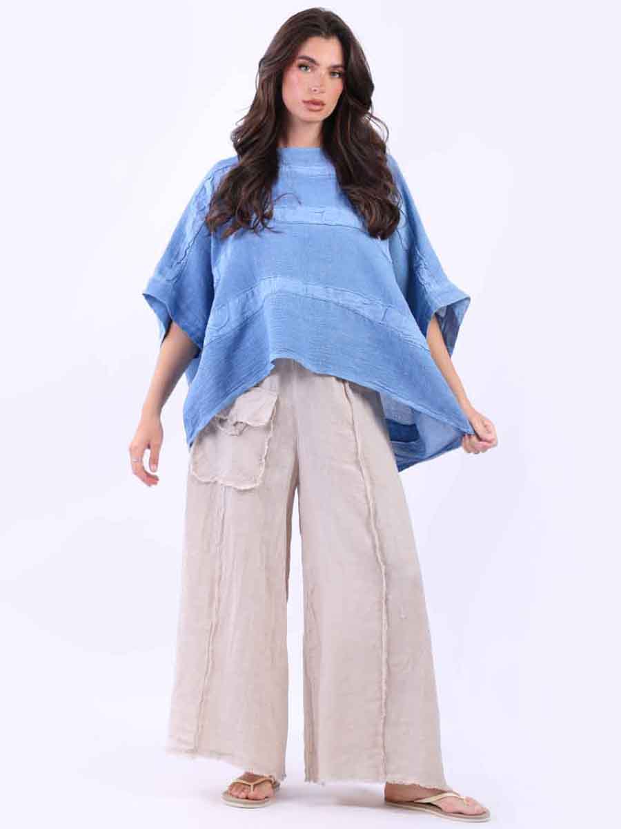 Plus Size Vintage Washed Linen Top Denim