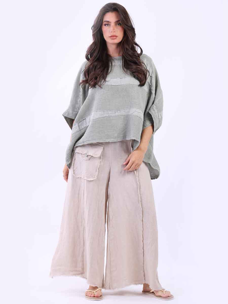 Plus Size Vintage Washed Linen Top Khaki