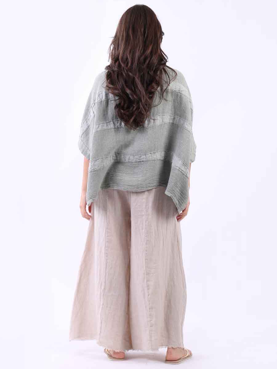 Plus Size Vintage Washed Linen Stripe Top