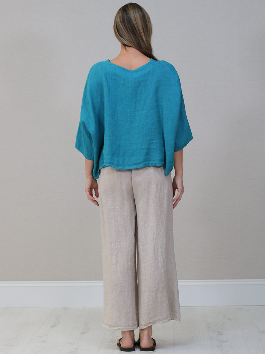 Solid Linen Batwing Crop Top