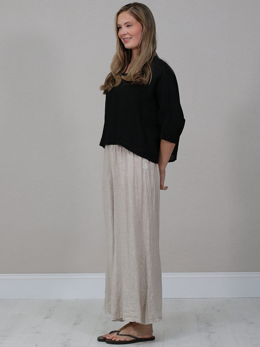 Solid Linen Batwing Crop Top