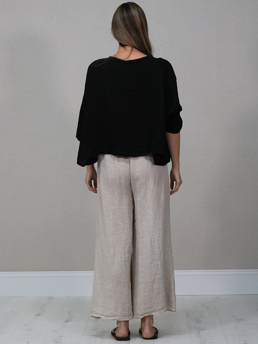 Solid Linen Batwing Crop Top