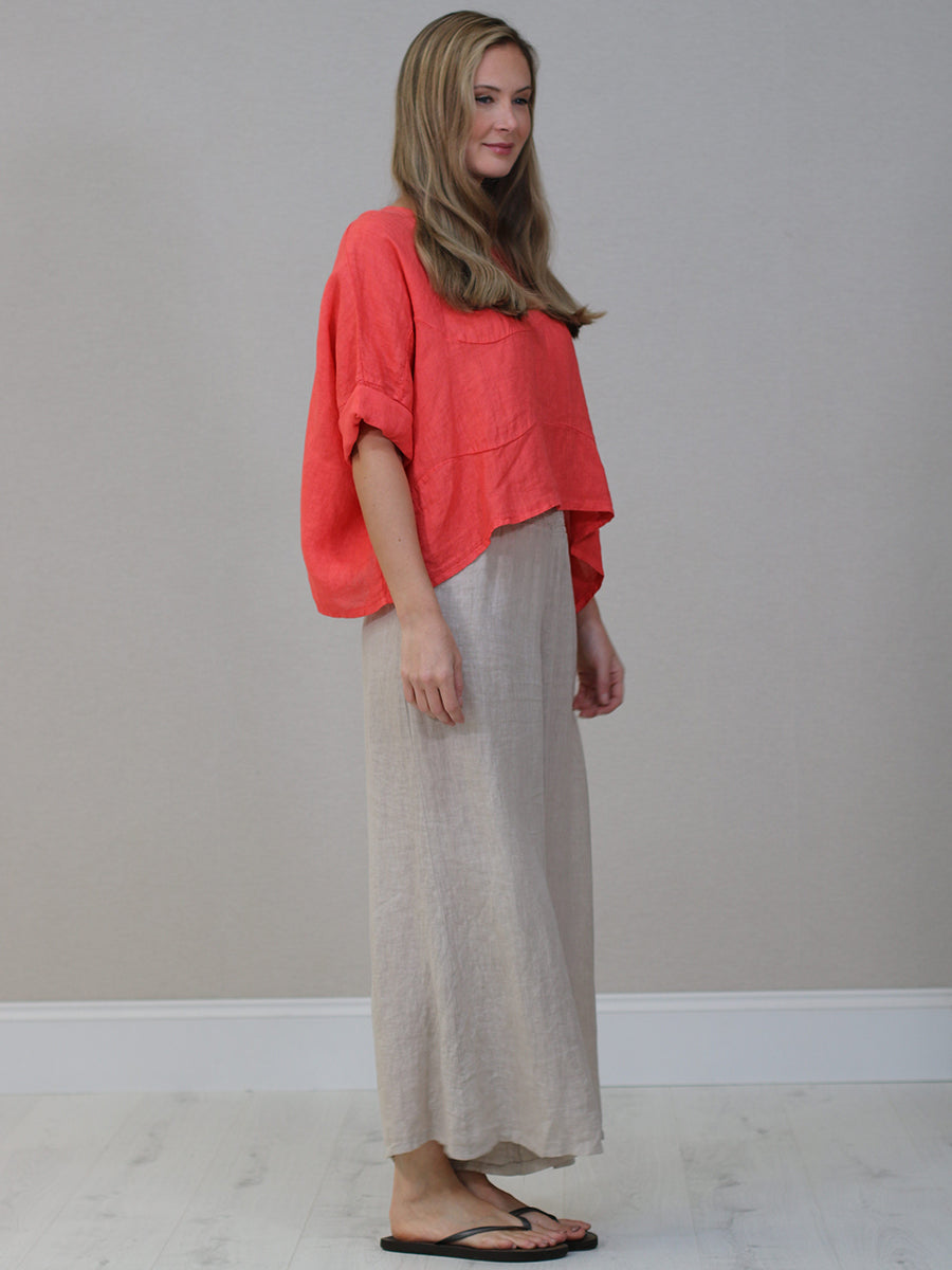 Solid Linen Batwing Crop Top