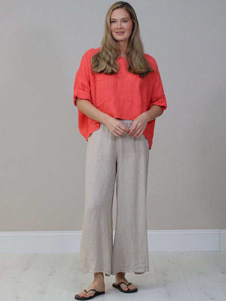 Batwing Linen Crop Top Coral