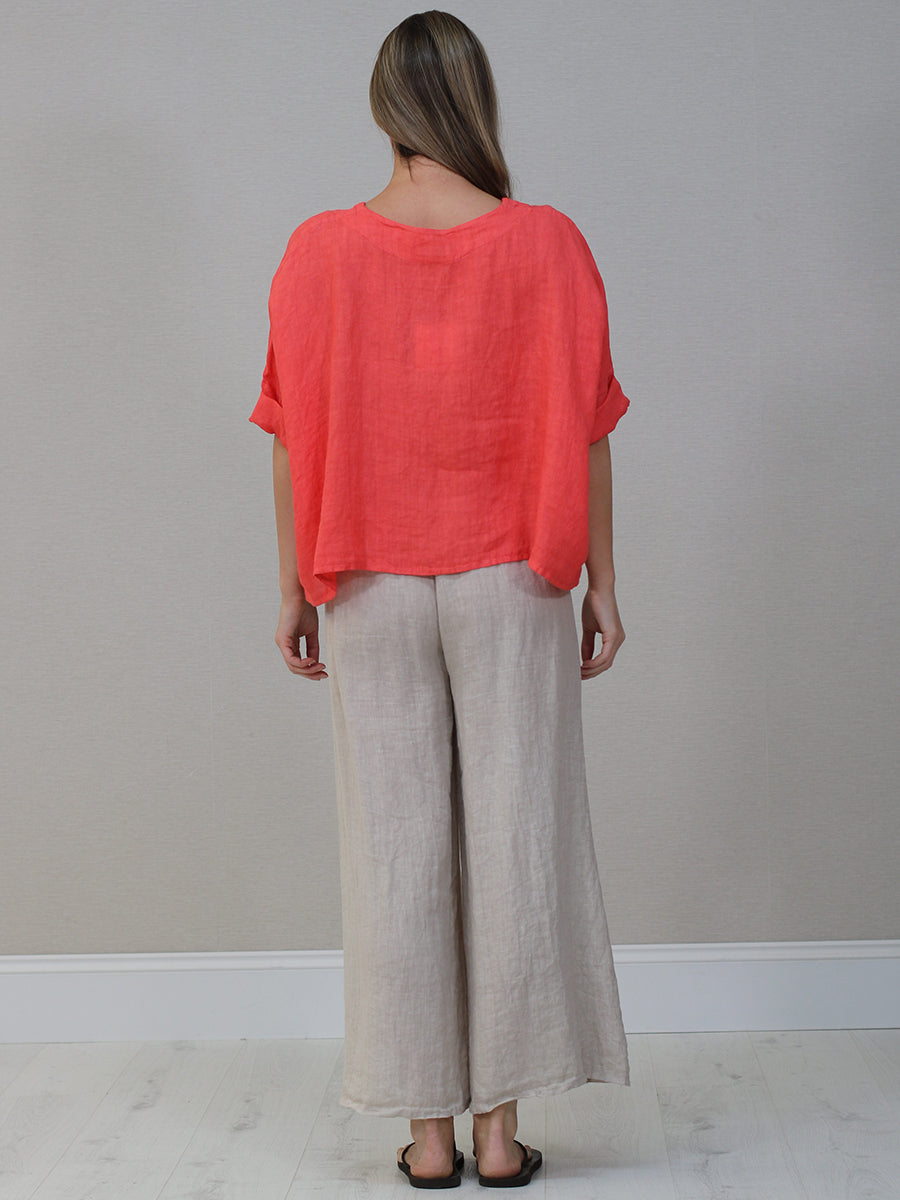Solid Linen Batwing Crop Top