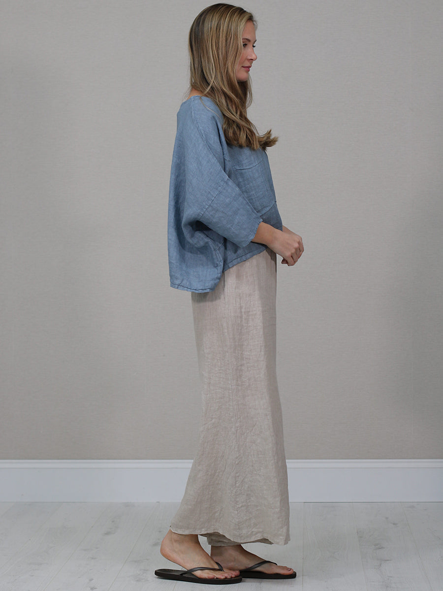 Solid Linen Batwing Crop Top