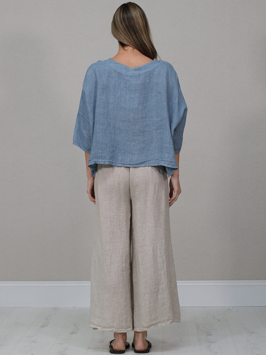 Solid Linen Batwing Crop Top