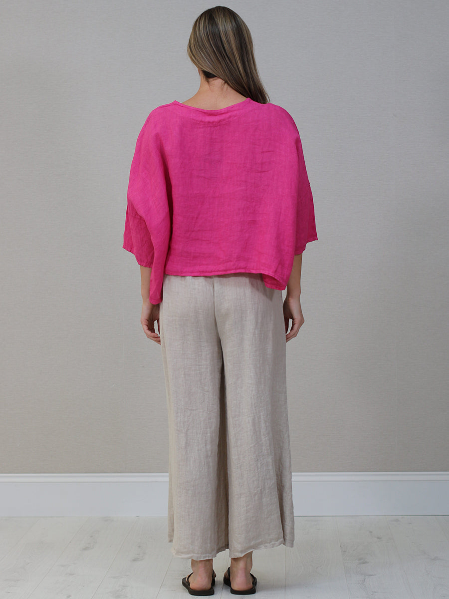 Solid Linen Batwing Crop Top