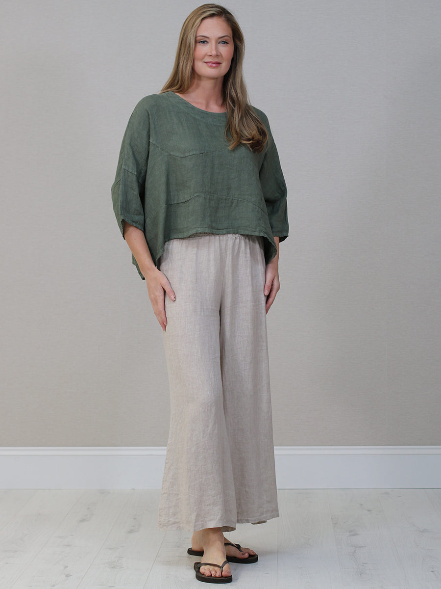 Batwing Linen Crop Top Khaki