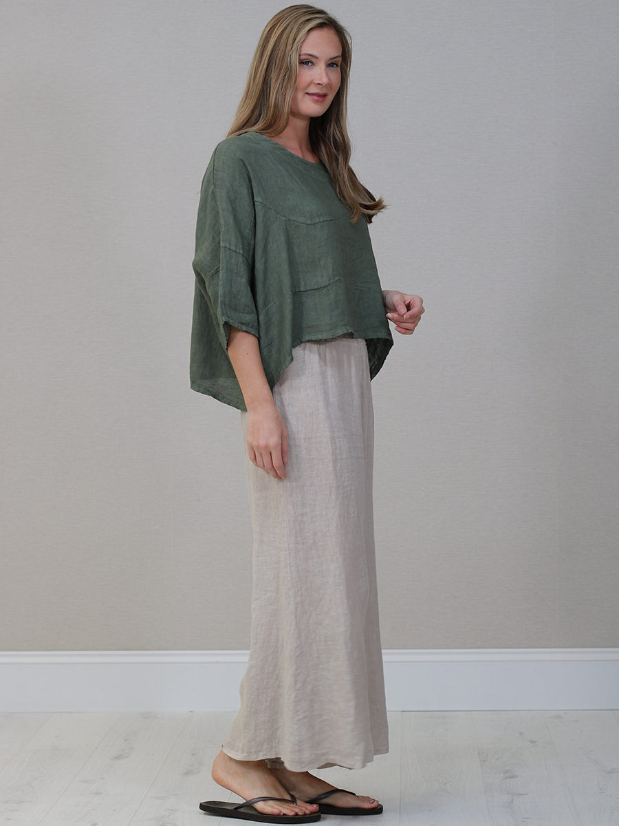 Solid Linen Batwing Crop Top