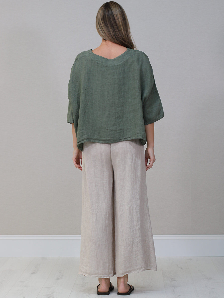 Solid Linen Batwing Crop Top