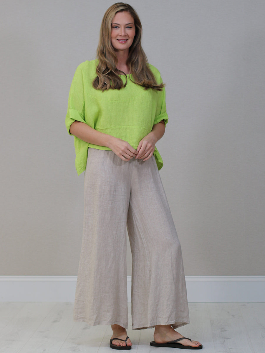 Batwing Linen Crop Top Lime Green
