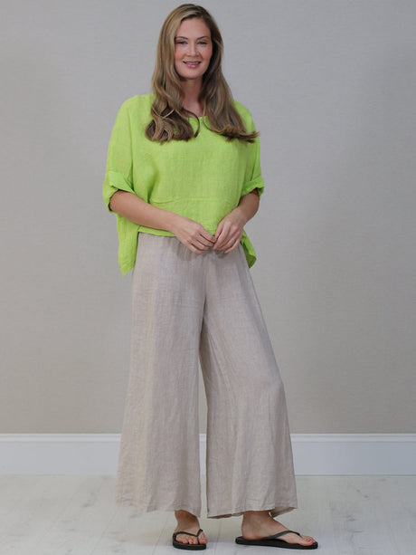 Batwing Linen Crop Top Lime Green