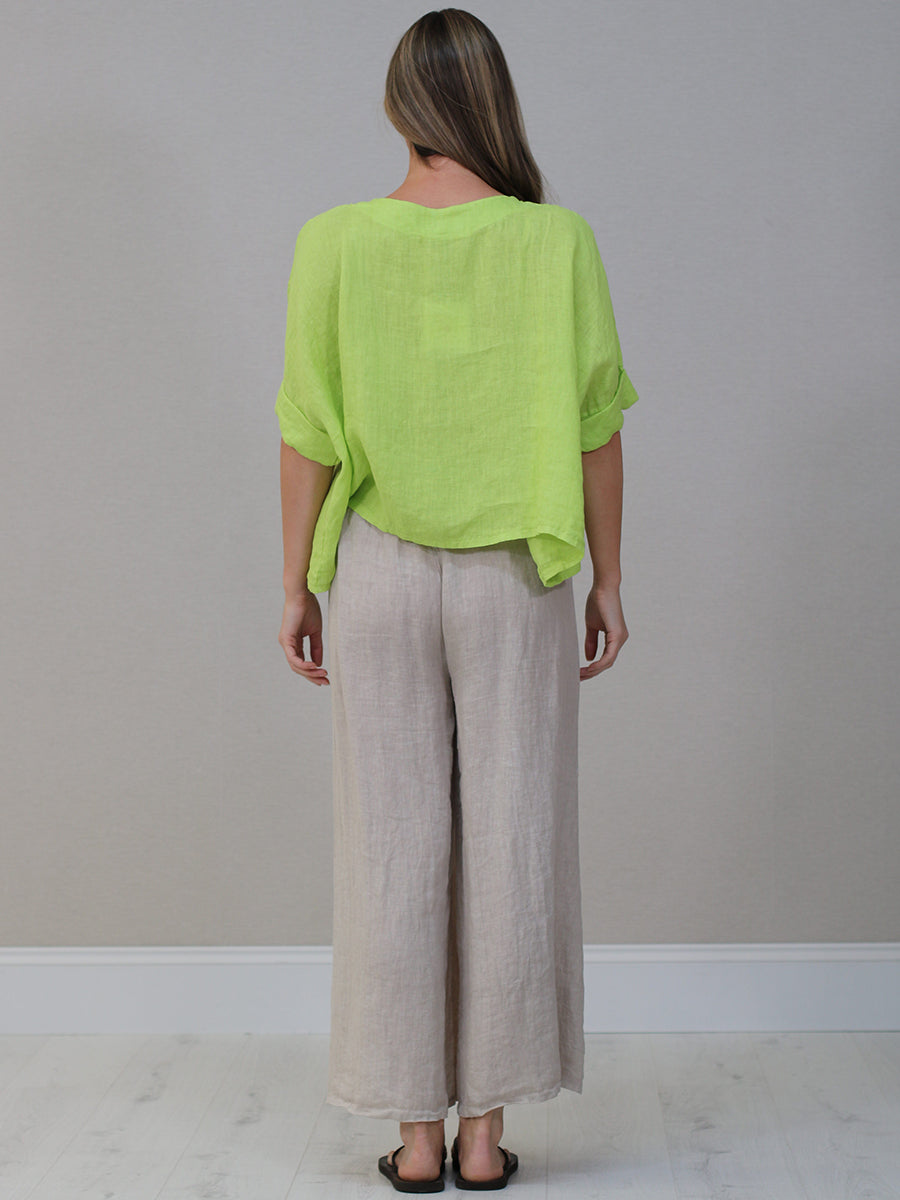 Solid Linen Batwing Crop Top