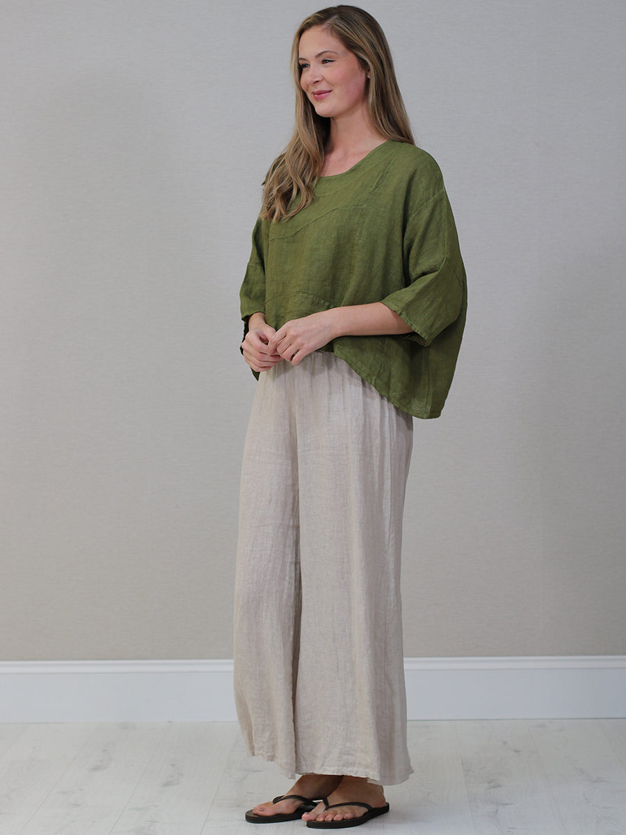 Solid Linen Batwing Crop Top