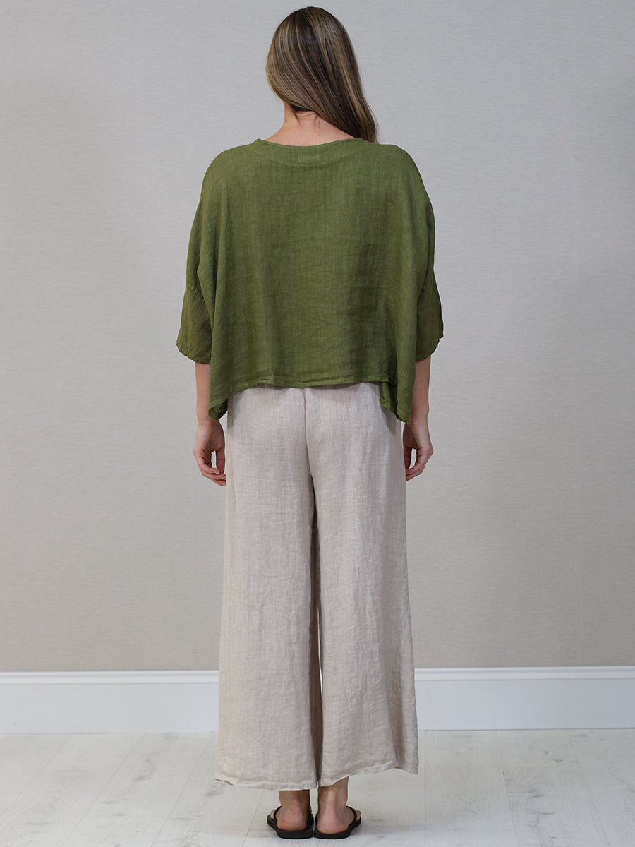 Solid Linen Batwing Crop Top