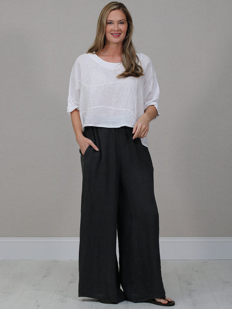 Batwing Linen Crop Top White