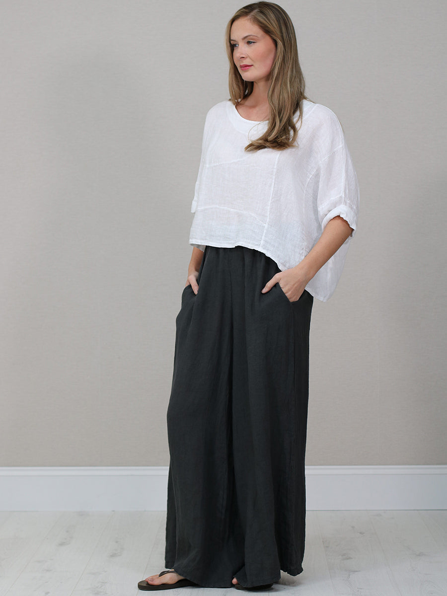 Solid Linen Batwing Crop Top