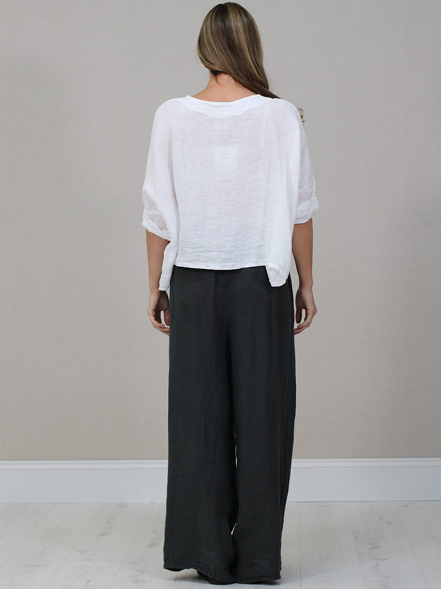 Solid Linen Batwing Crop Top
