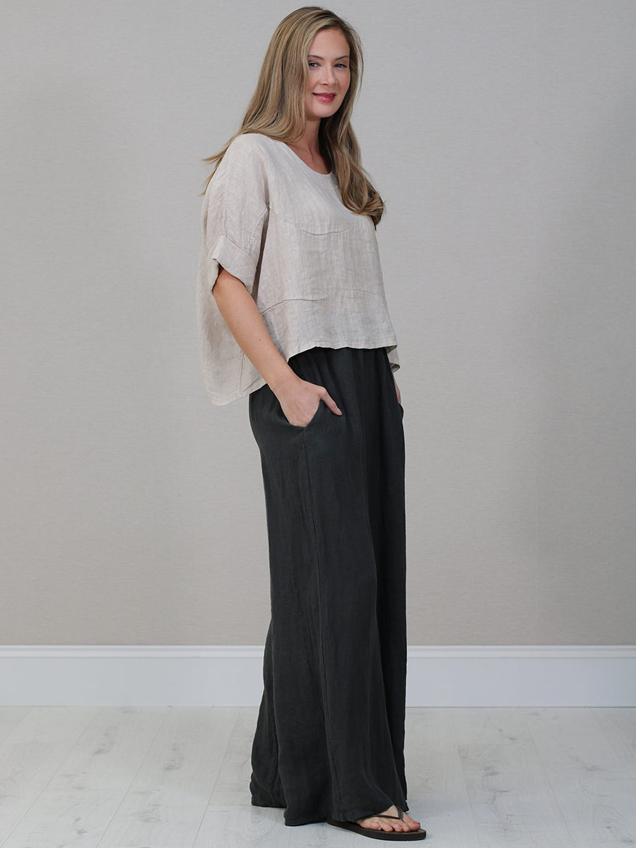 Solid Linen Batwing Crop Top
