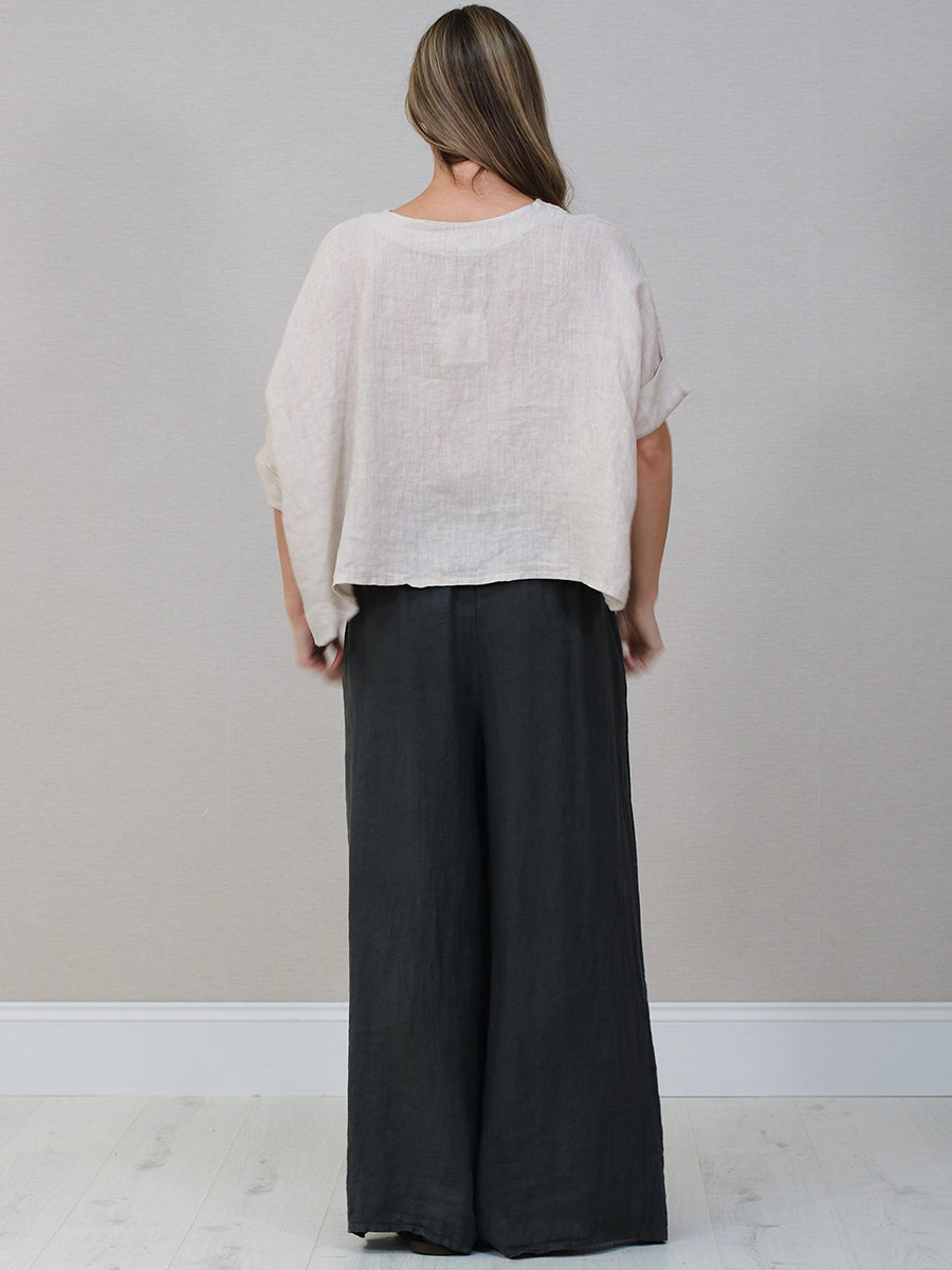 Solid Linen Batwing Crop Top