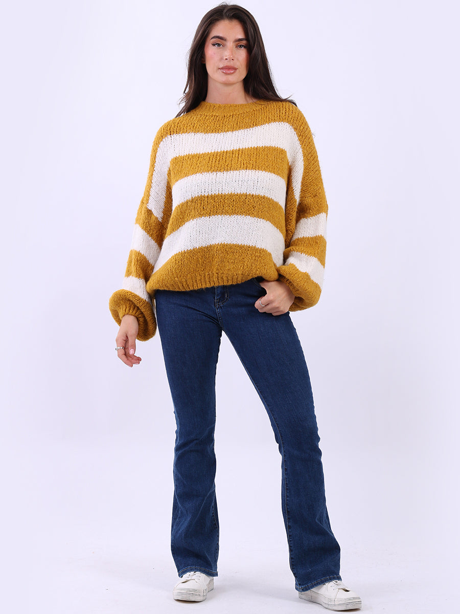 Stripy Batwing Jumper Mustard