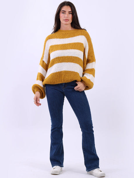 Stripy Batwing Jumper Mustard