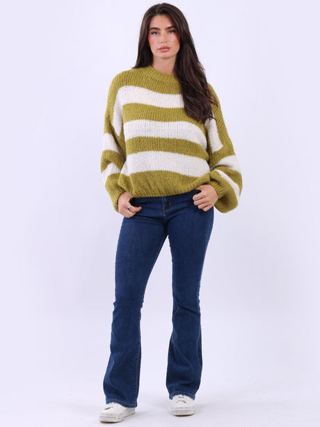 Stripy Batwing Jumper Olive