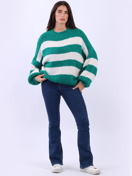 Stripy Batwing Jumper Teal
