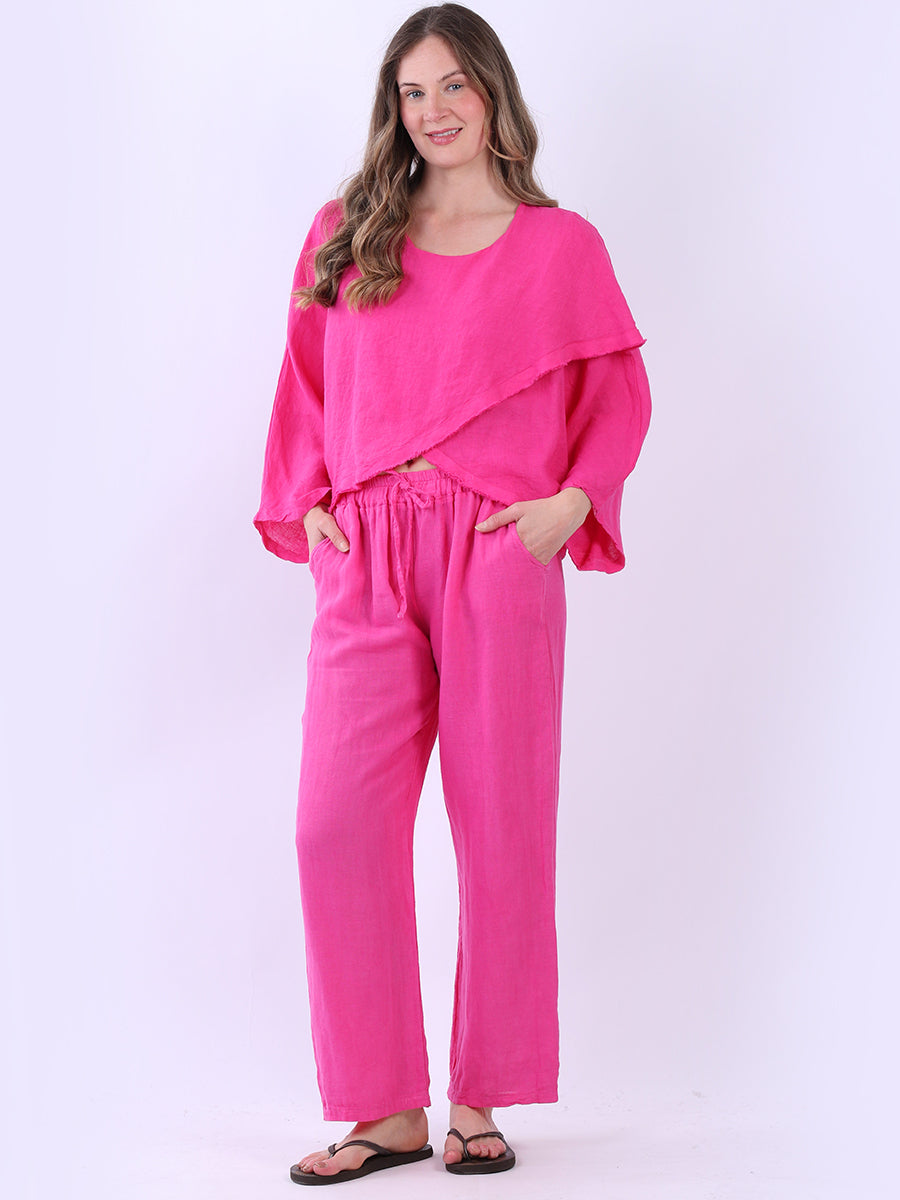 Cross Over Linen Top Fuchsia