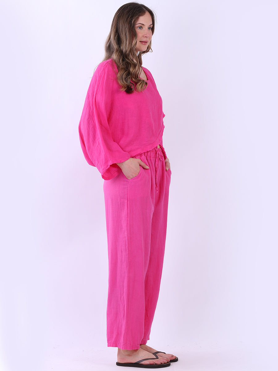 Raw Edge Linen Cross Over Crop Top