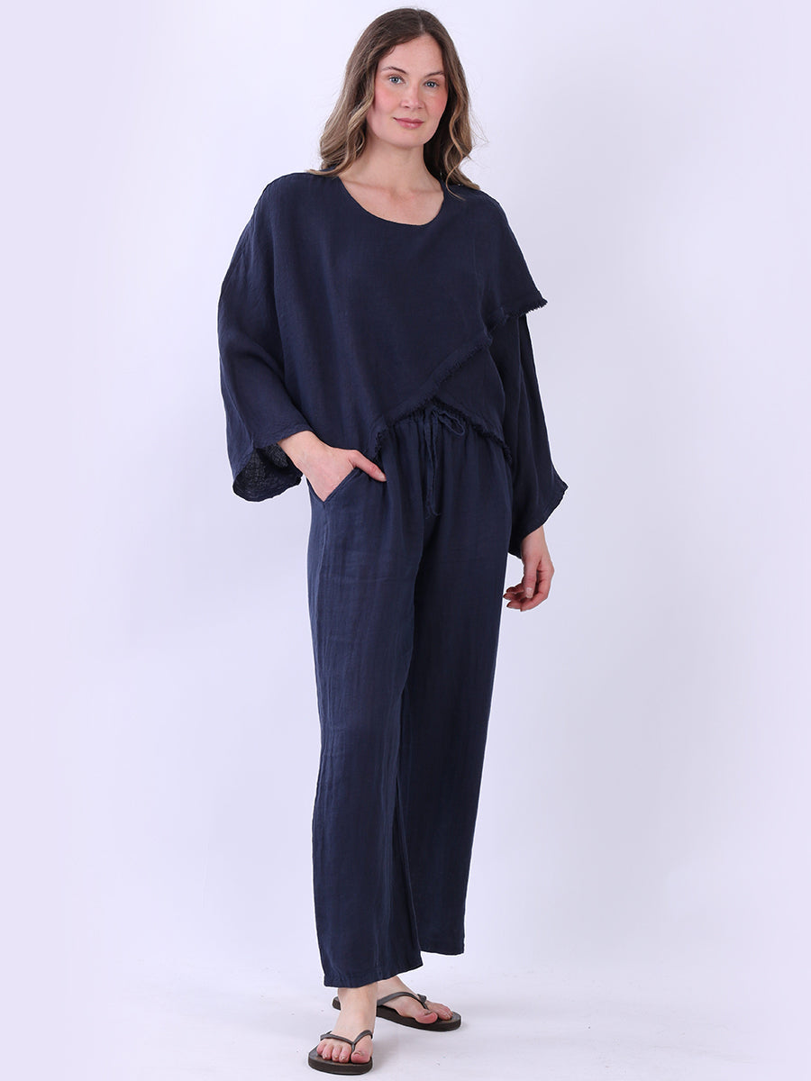 Cross Over Linen Top Navy