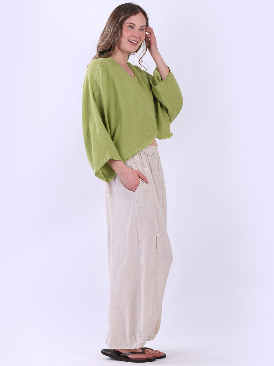 Raw Edge Linen Cross Over Crop Top
