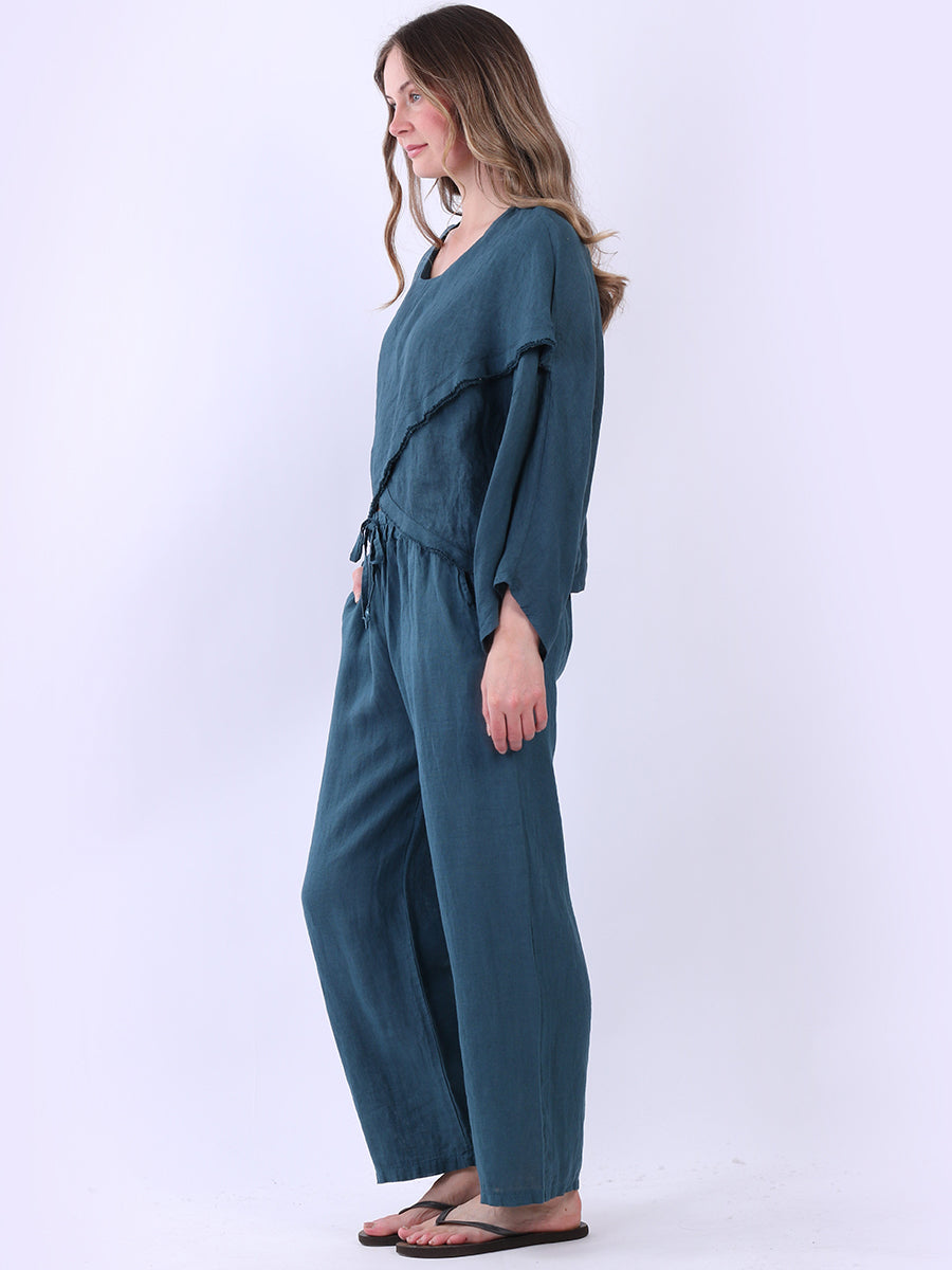 Raw Edge Linen Cross Over Crop Top