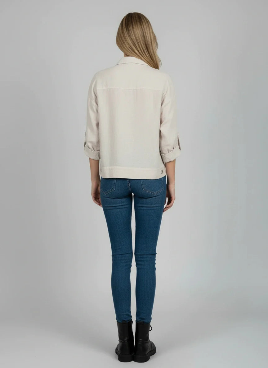 Embroided Front Button Linen Jacket