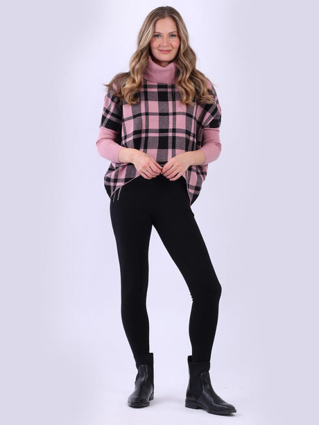 Check Print Knitted Jumper Pink