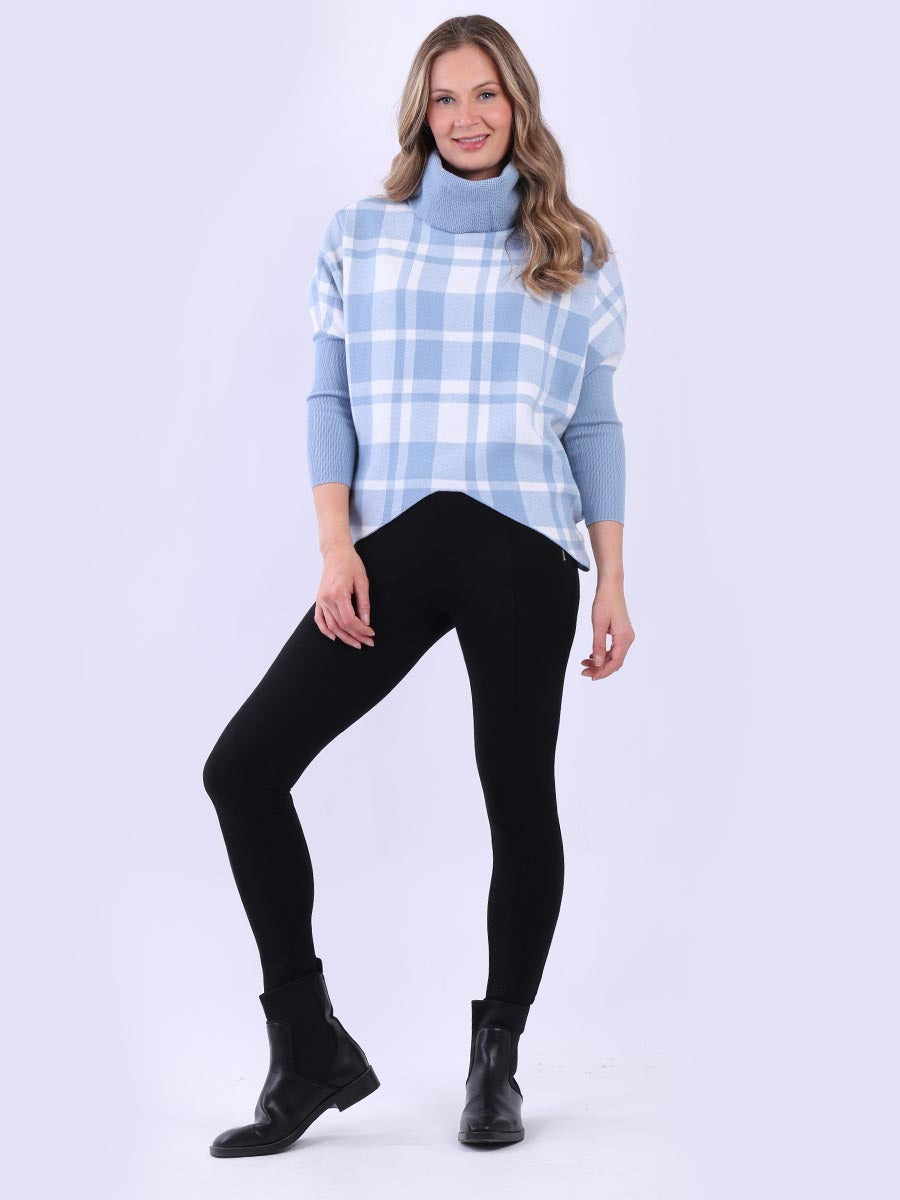 Check Print Knitted Jumper Sky Blue