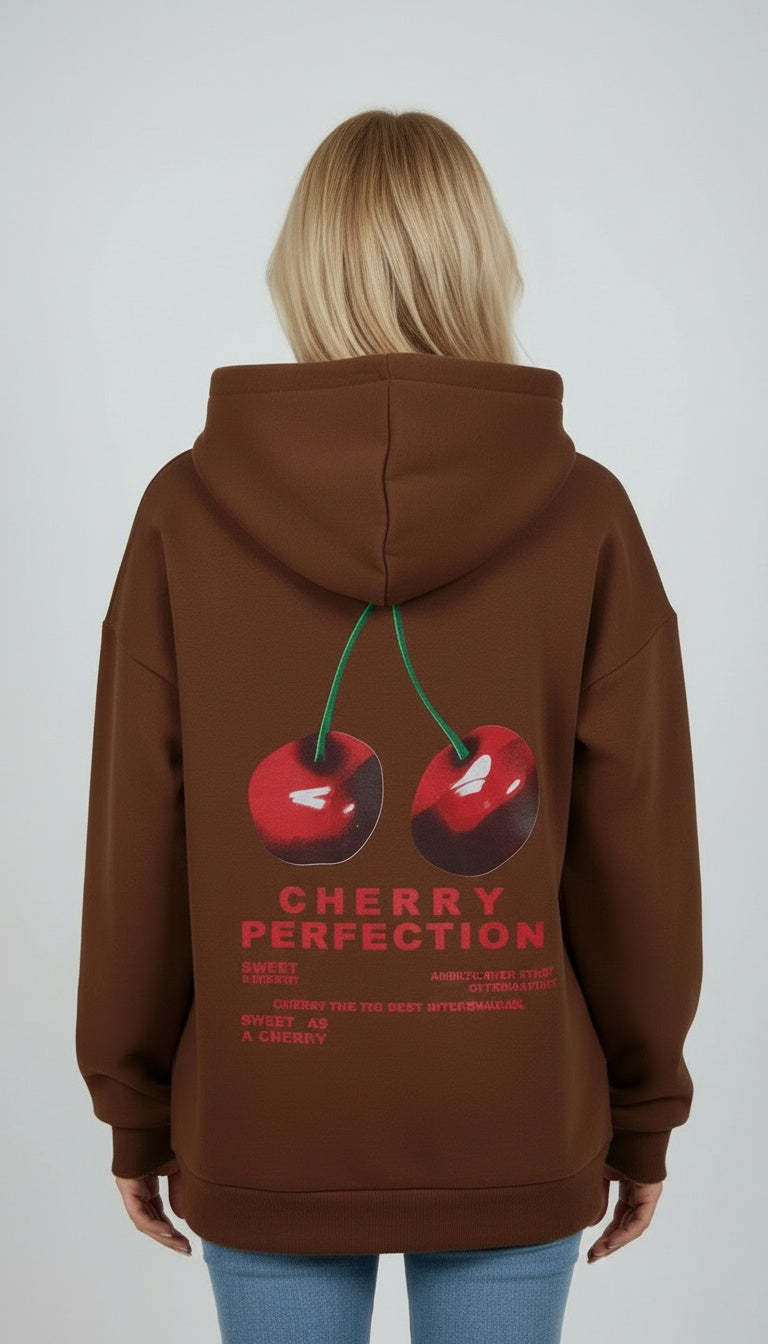 Italian Cherry Print Boxy Cotton Hoodie