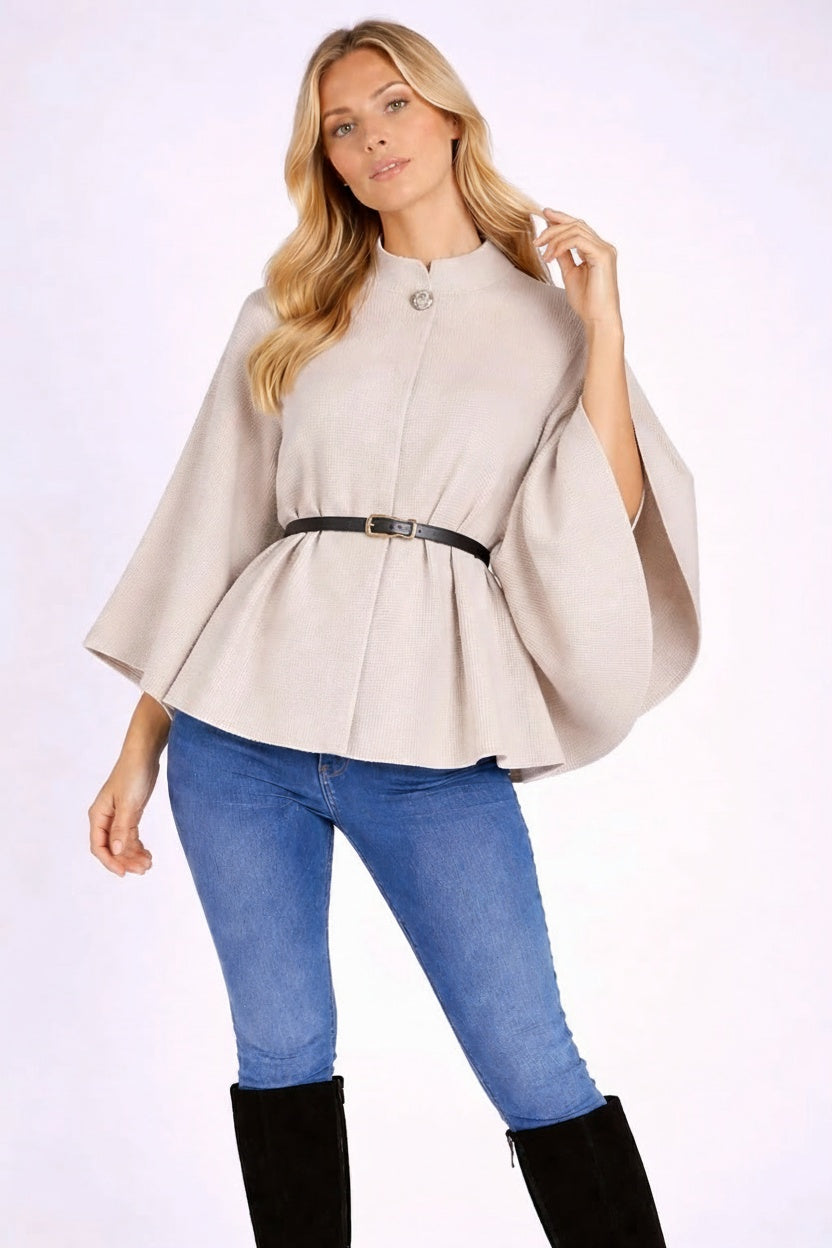 Made In Italy Front Belt Solid Cape