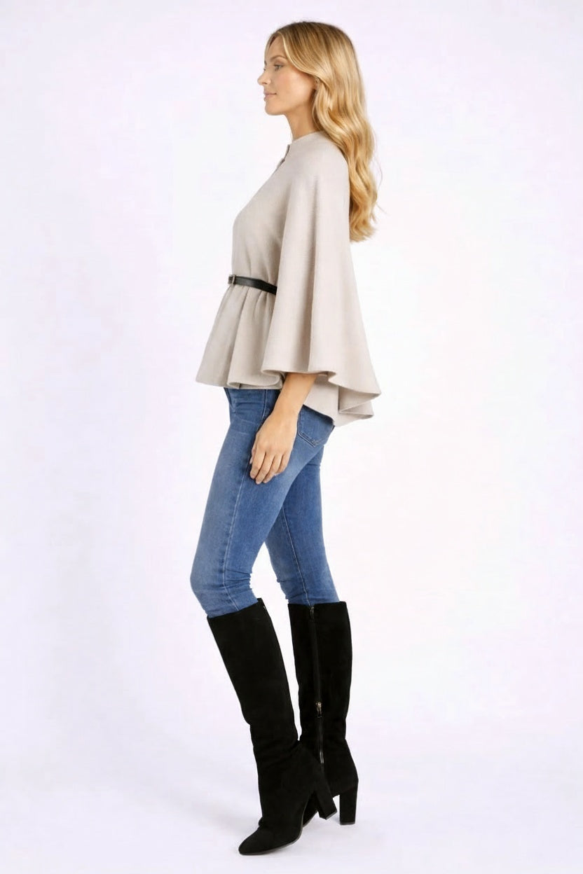 Made In Italy Front Belt Solid Cape