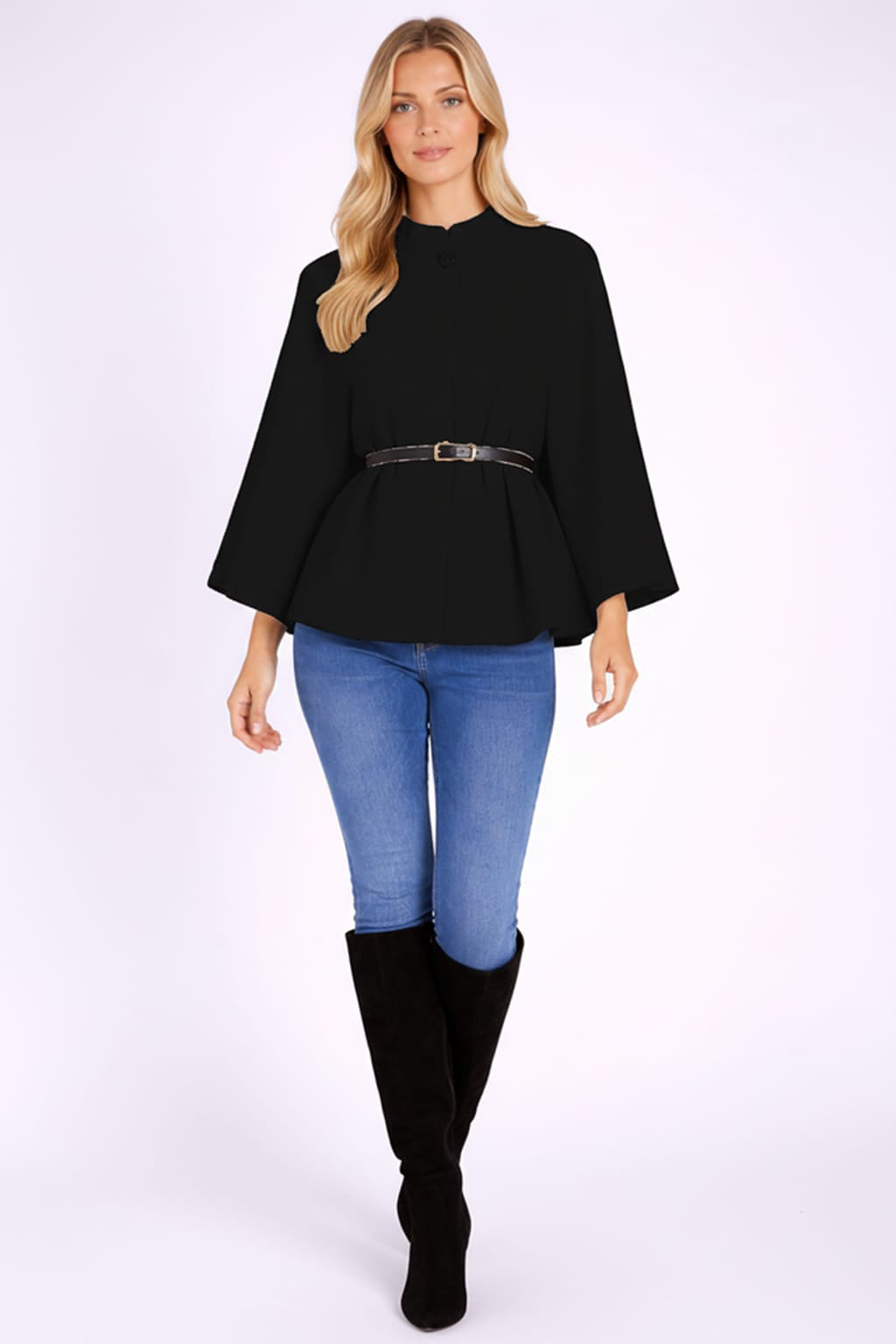 Made In Italy Front Belt Solid Cape