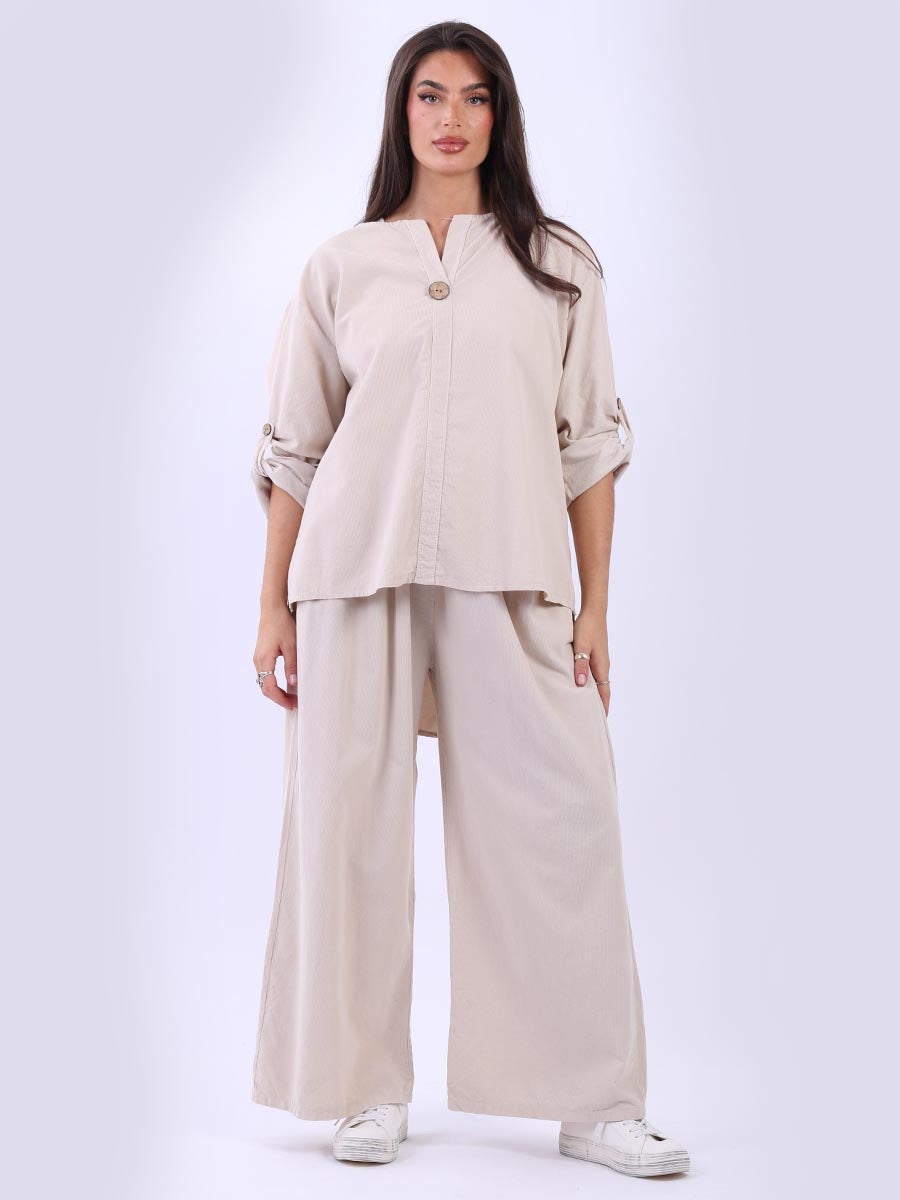 Solid Cotton Corduroy Top Beige