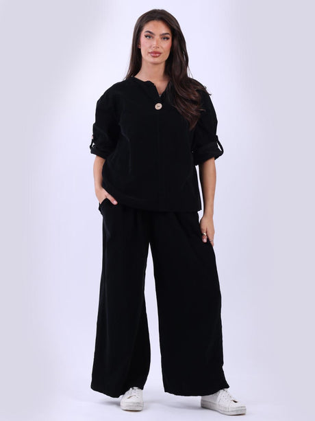Solid Cotton Corduroy Top Black